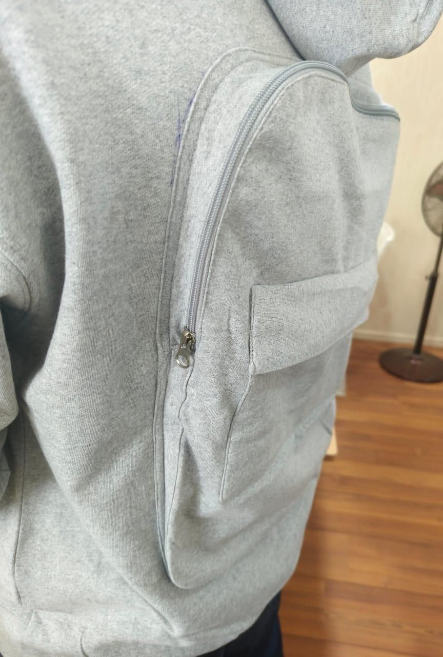 Men’s Solid Backpack Zip Up Hoodie | Grey | Regular Fit