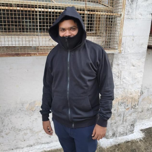 Men’s Full Sleeve Zipper Hoodie with Mask | Black | Regular Fit