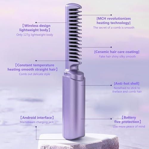 Meneflix Portable Mini Hair Straightener – Cordless Rechargeable Hot Comb with 200°C Adjustable Heat