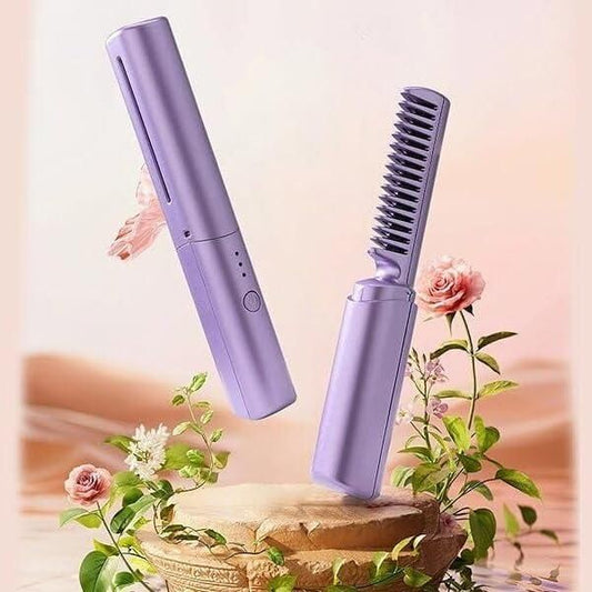Meneflix Portable Mini Hair Straightener – Cordless Rechargeable Hot Comb with 200°C Adjustable Heat