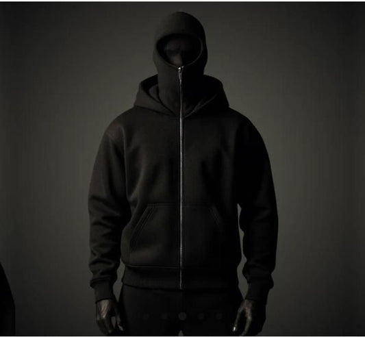 Men’s Full Sleeve Zipper Hoodie with Mask | Black | Regular Fit